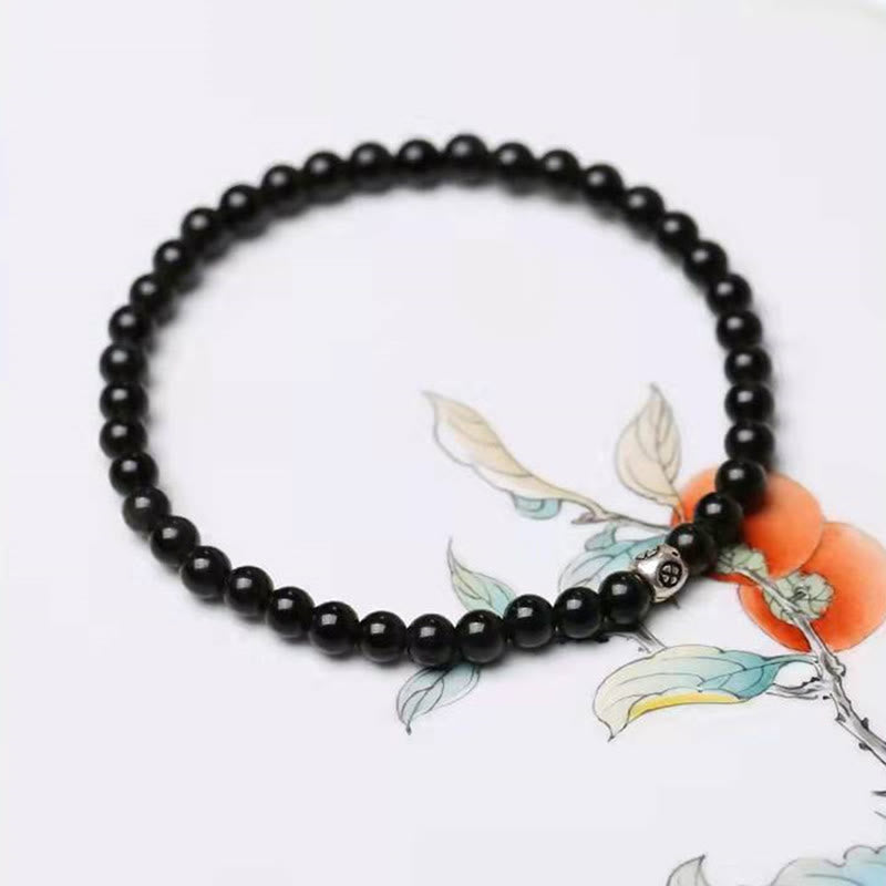 Wear FengShui Natural Black Obsidian Smoky Quartz Purification Strength Bracelet