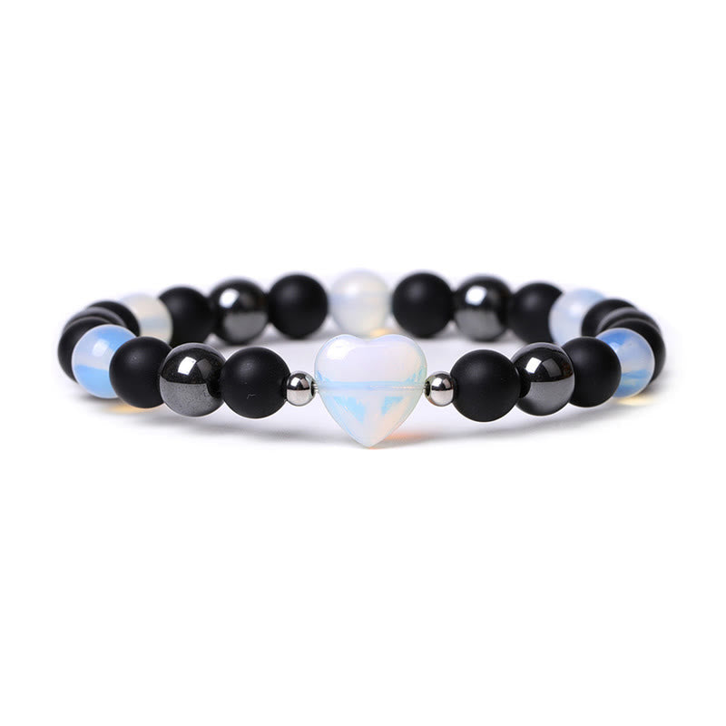 Wear FengShui Black Onyx Tiger Eye Stone Crystal Love Heart Protection Bracelet