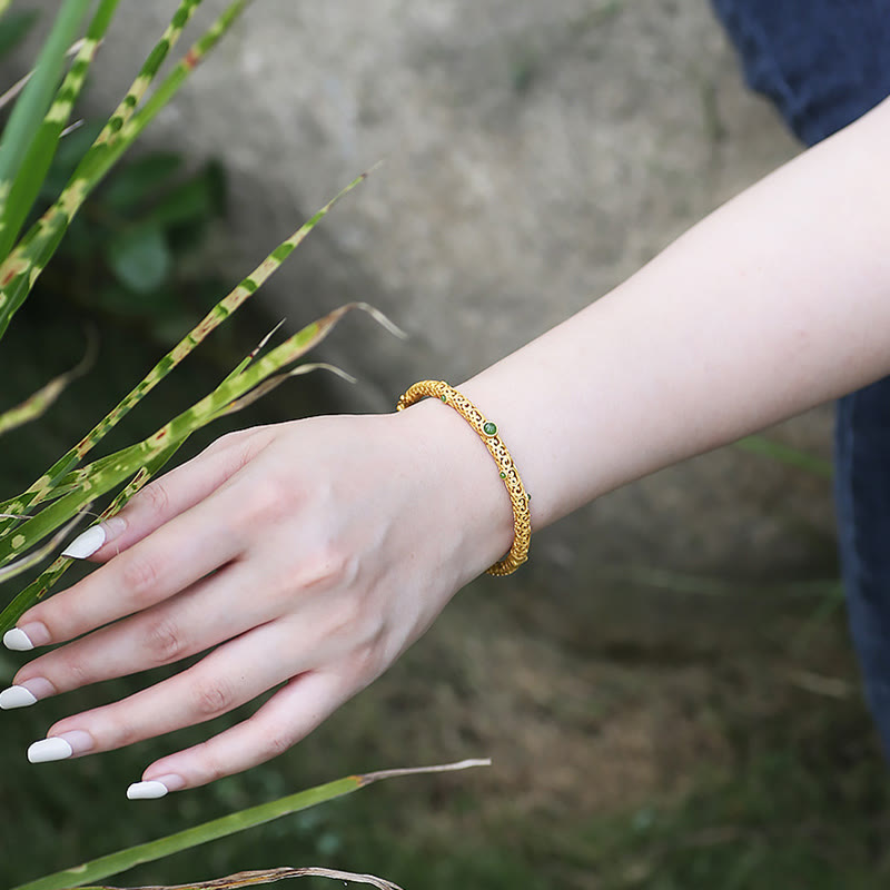 Wear FengShui Cyan Jade Copper Auspicious Clouds Calm Healing Bracelet Bangle