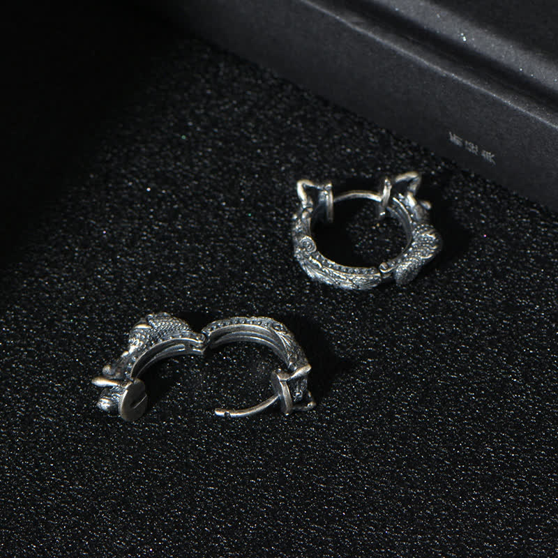 Wear FengShui 925 Sterling Silver Dragon Hoop Pattern Protection Earrings