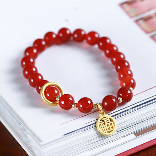 Wear FengShui Natural Red Agate Blessing Letter Confidence Bracelet