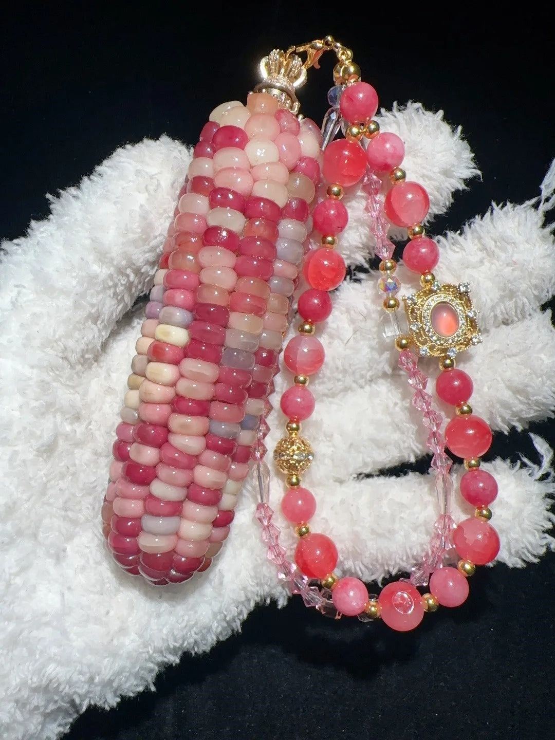 Pink Jelly Gemstone Natural Corn Ornament