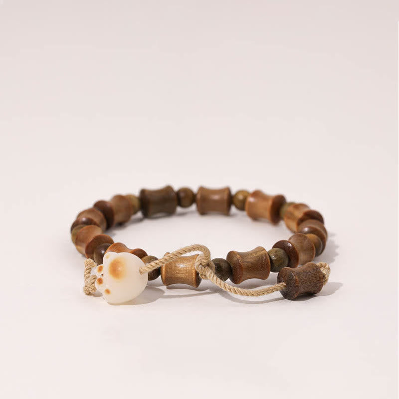 Wear FengShui Green Sandalwood Bodhi Seed Cat Claw Bamboo Peace Bracelet