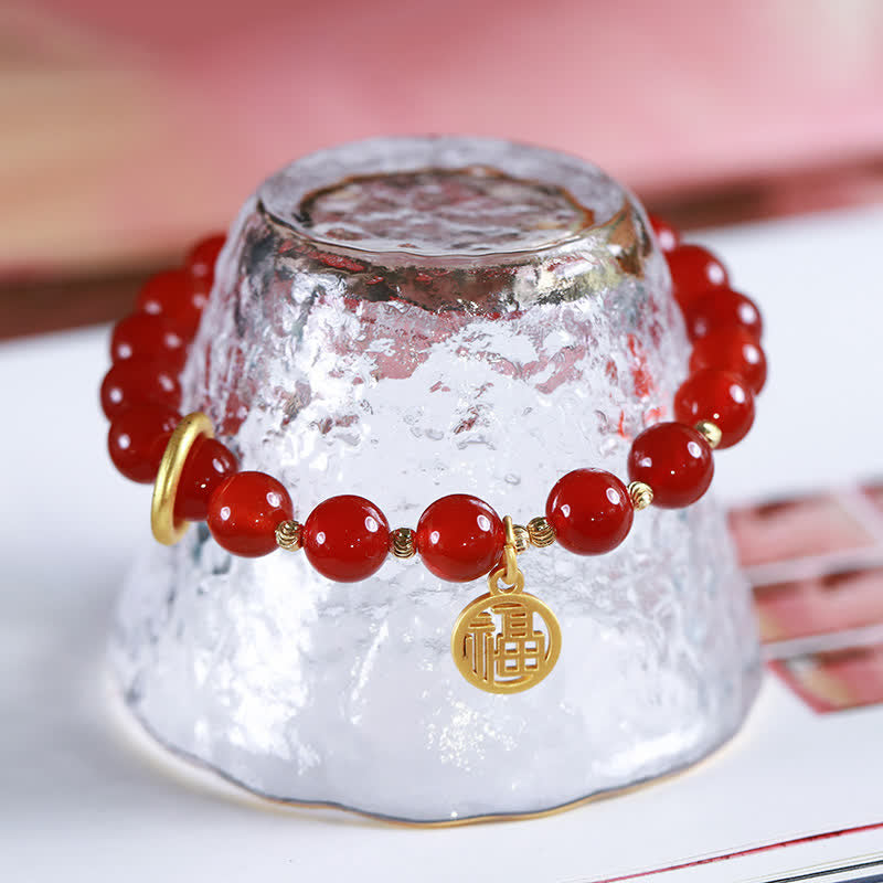 Wear FengShui Natural Red Agate Blessing Letter Confidence Bracelet