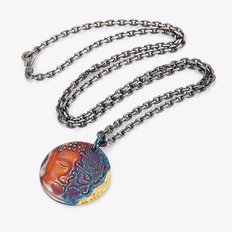 Wear FengShui 999 Sterling Silver 24K Gold Half Demon Half Buddha Compassion Necklace Pendant