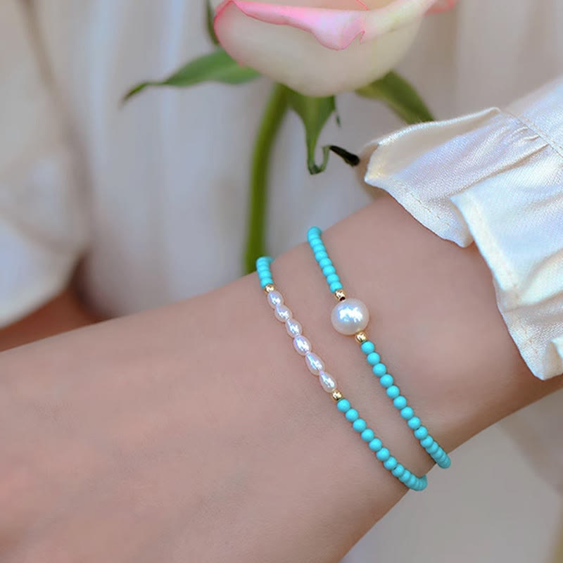 Wear FengShui Turquoise Red Agate Pearl Small Beaded Protection Bracelet