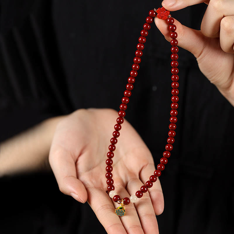 Wear FengShui Cinnabar Lotus Charm Double Wrap Blessing Bracelet