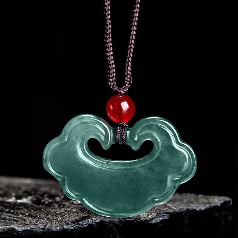 Wear FengShui Natural Green Jade Chinese Lock Charm Luck Necklace Pendant
