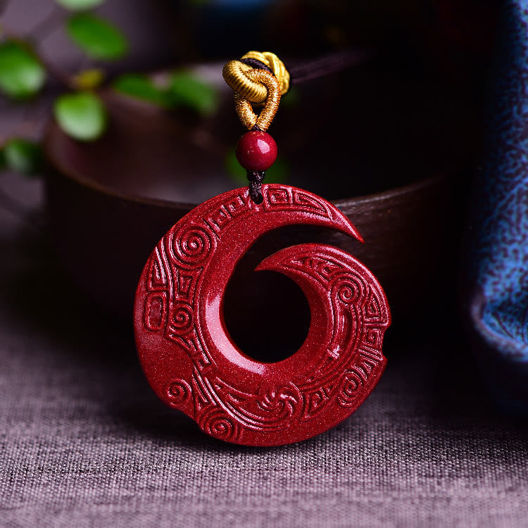 Wear FengShui One's Luck Improves Design Patern Natural Cinnabar Blessing Necklace Pendant