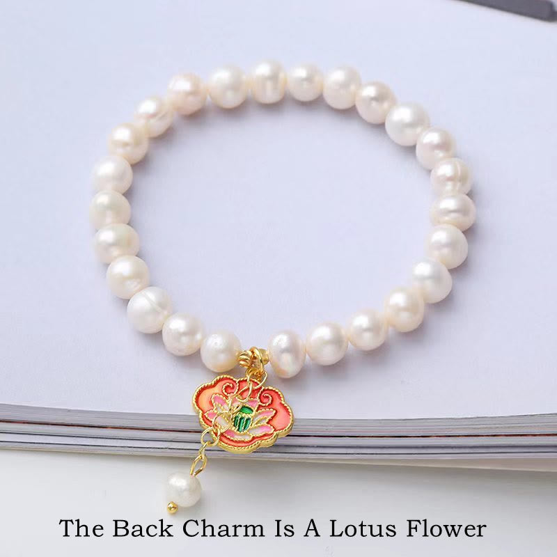 Wear FengShui Natural Pearl Lotus Koi Fish Goldfish Optimism Charm Bracelet