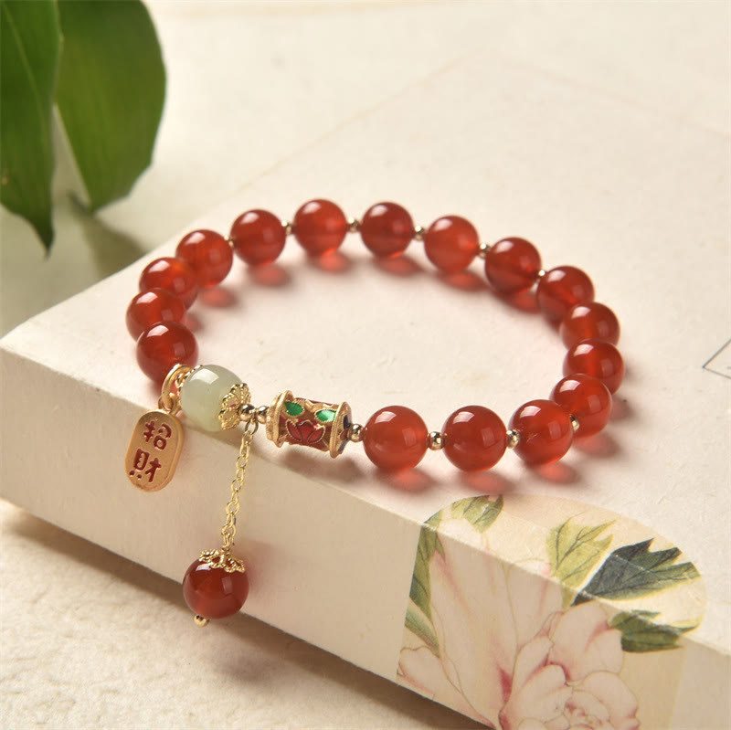 Wear FengShui Natural Red Agate Jade Confidence Fortune Blessing Charm Bracelet
