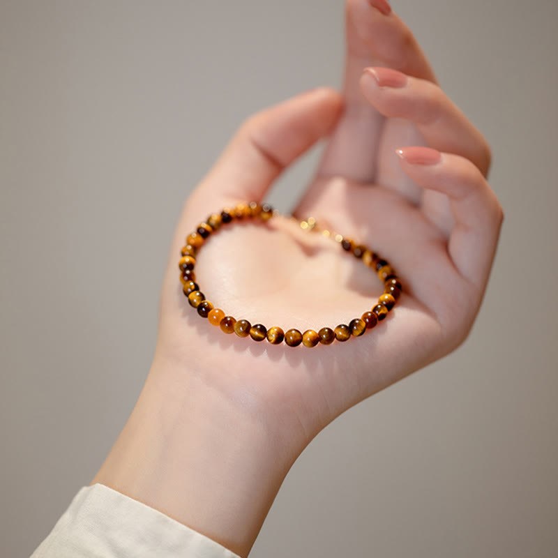 Wear FengShui 14K Gold Plated Natural Tiger Eye Stone Courage Protection Bracelet