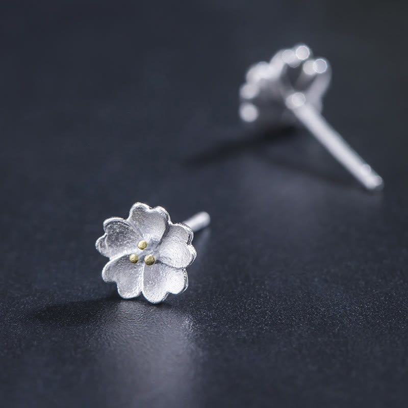 Wear FengShui 925 Sterling Silver Cherry Blossoms Floral Calm Stud Earrings