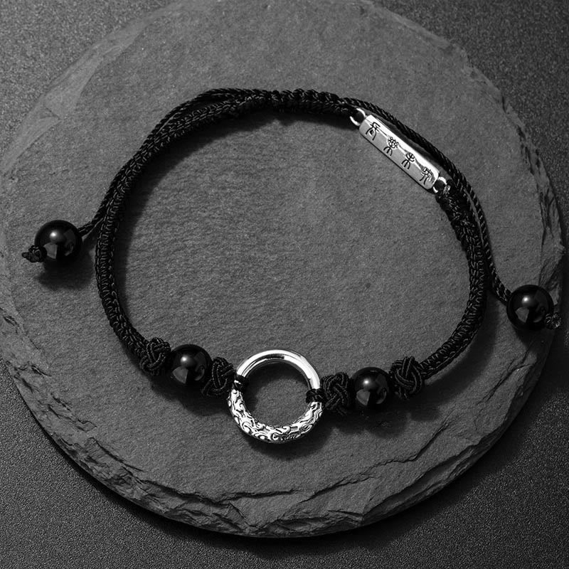 Wear FengShui 925 Sterling Silver Black Onyx Peace Buckle Protection Bracelet