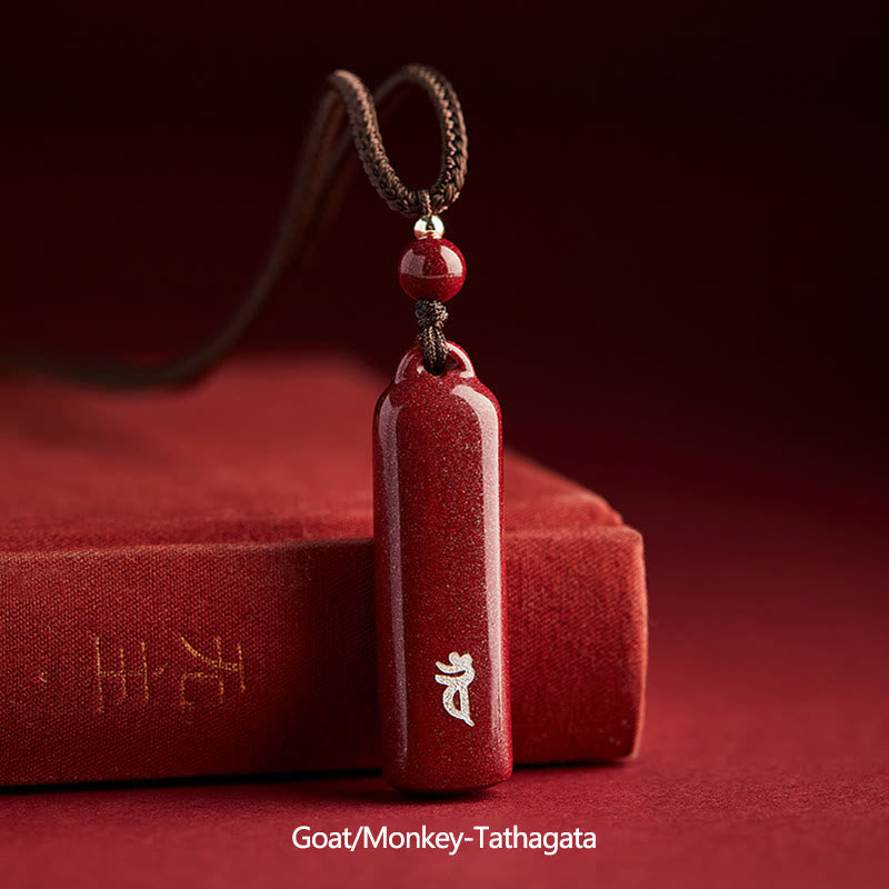 Wear FengShui Chinese Zodiac Natal Buddha Cinnabar Amulet Protection String Necklace Pendant