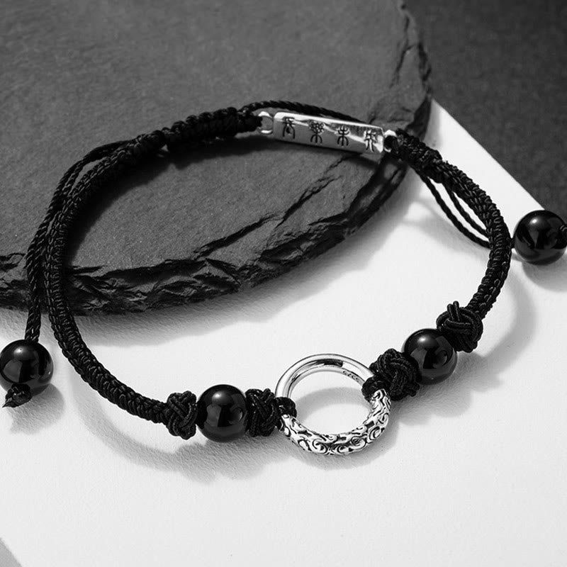 Wear FengShui 925 Sterling Silver Black Onyx Peace Buckle Protection Bracelet