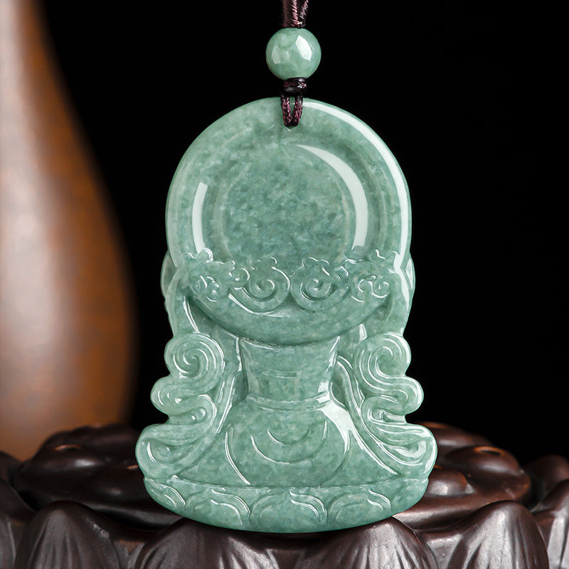 Wear FengShui Four-armed Avalokitesvara Natural Jade Amulet Blessing String Necklace