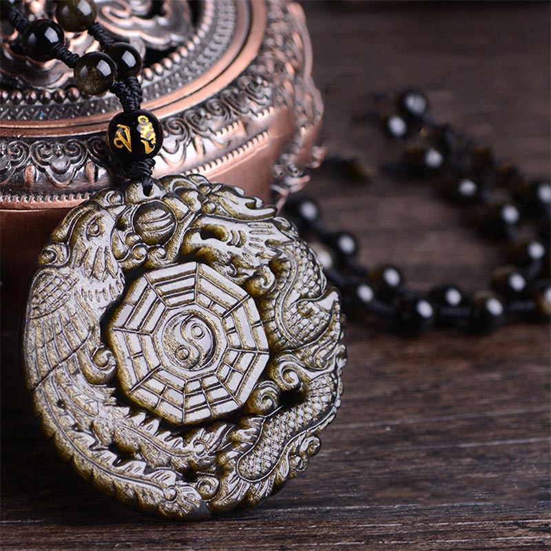 Wear FengShui Golden Obsidian Healing Energy Necklace Pendant