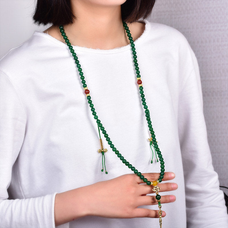 Wear FengShui 108 Beads Natural Green Agate Success Bracelet Mala
