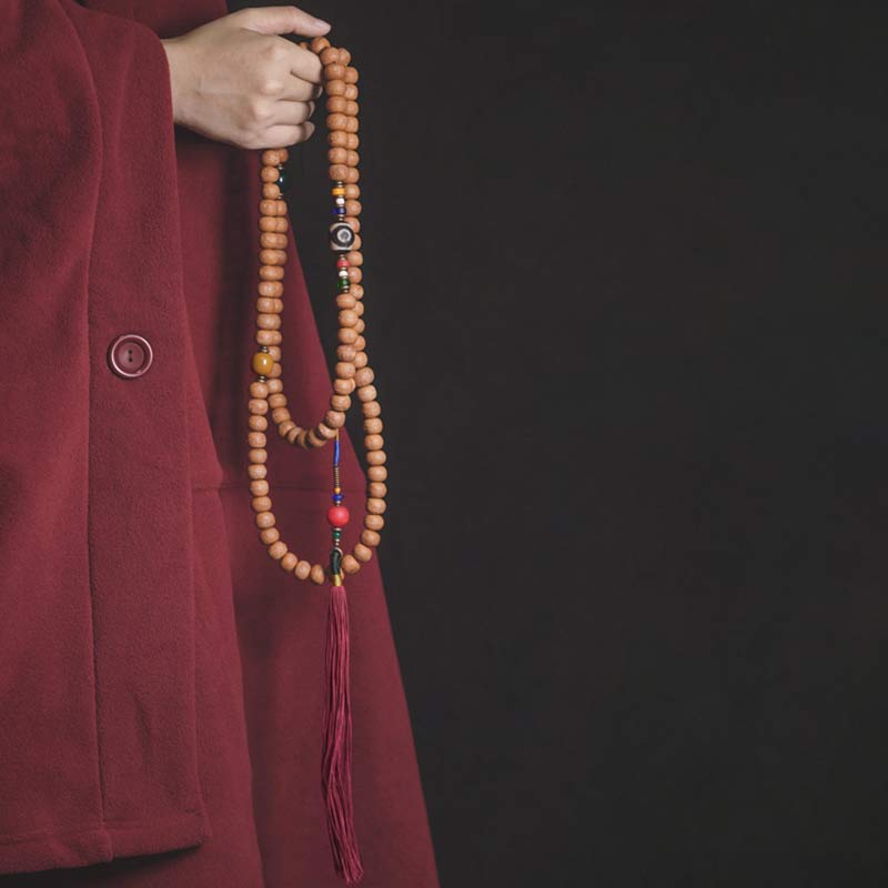 Wear FengShui 108 Mala Beads Bodhi Seed Dzi Bead Peace Tassel Bracelet