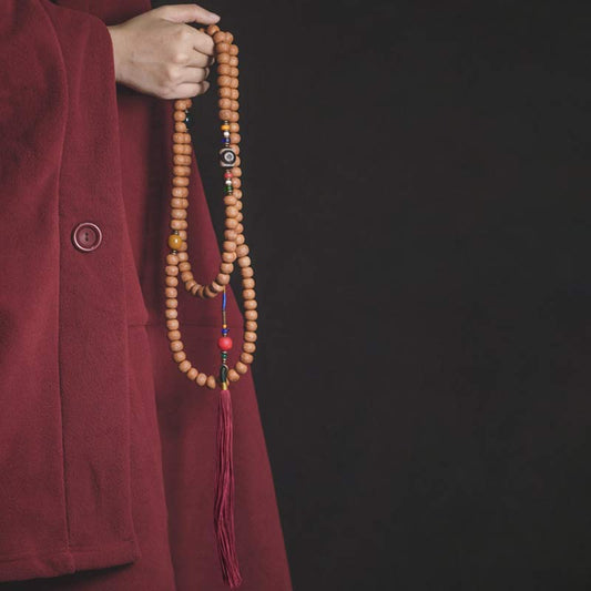 Wear FengShui 108 Mala Beads Bodhi Seed Dzi Bead Peace Tassel Bracelet