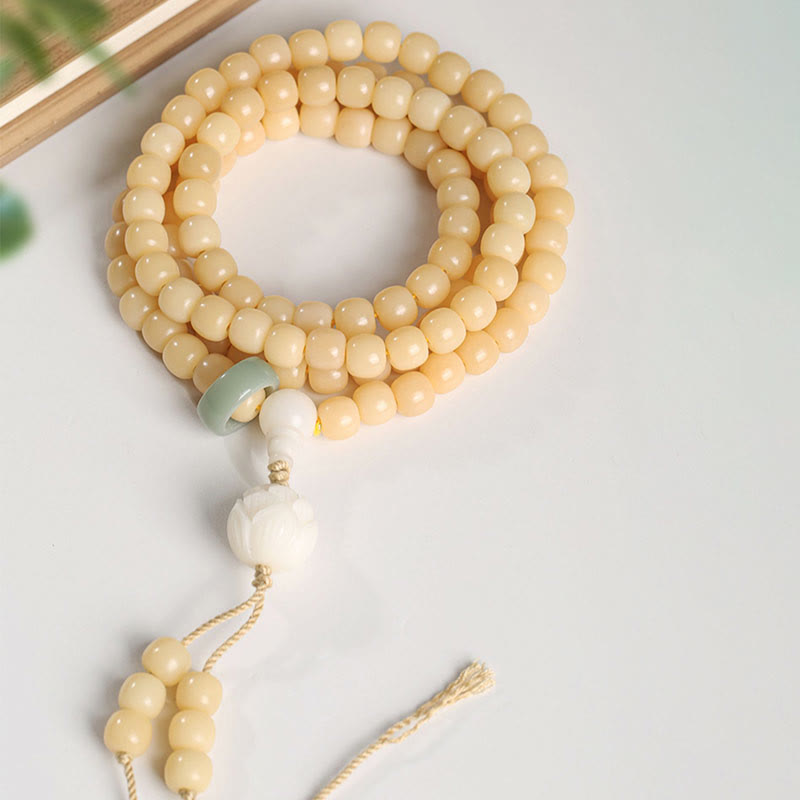 Wear FengShui Natural Bodhi Seed Lotus Dzi Bead Peace Harmony Charm Bracelet
