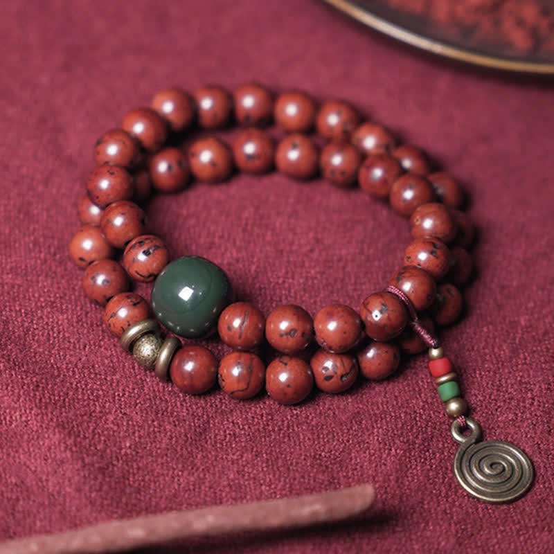 Wear FengShui Bodhi Seed Cyan Jade Copper Peace Luck Bracelet