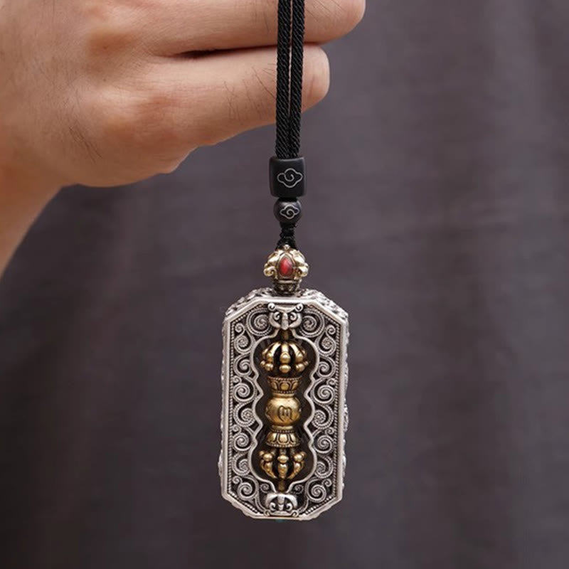 Wear FengShui Tibetan Om Mani Padme Hum Carved Dorje Vajra Rotatable Lotus Pattern Purity Rope Necklace Pendant