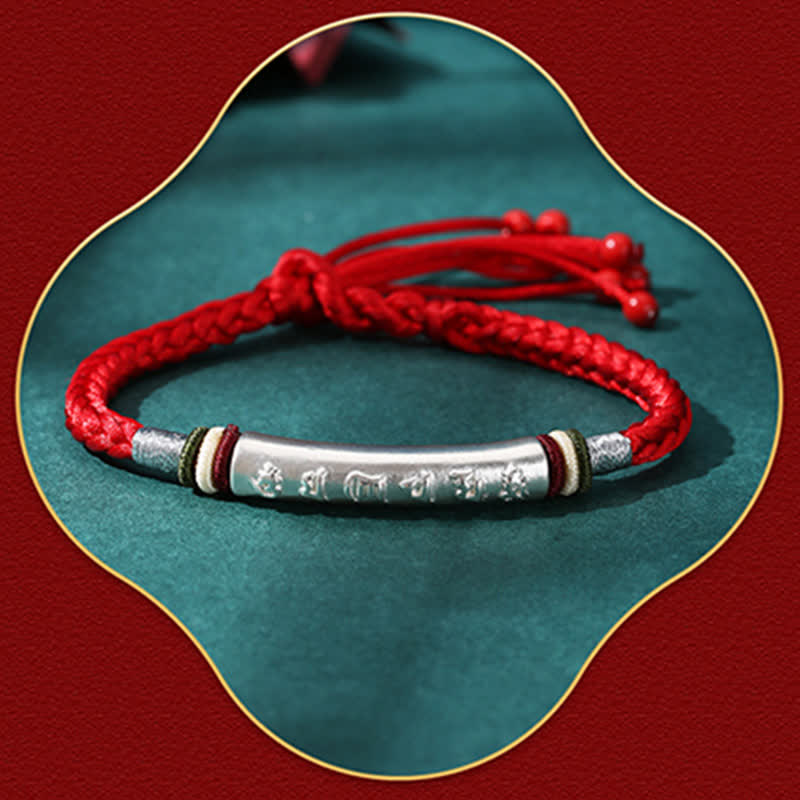 Wear FengShui 999 Sterling Silver Om Mani Padme Hum Protection Strength String Bracelet