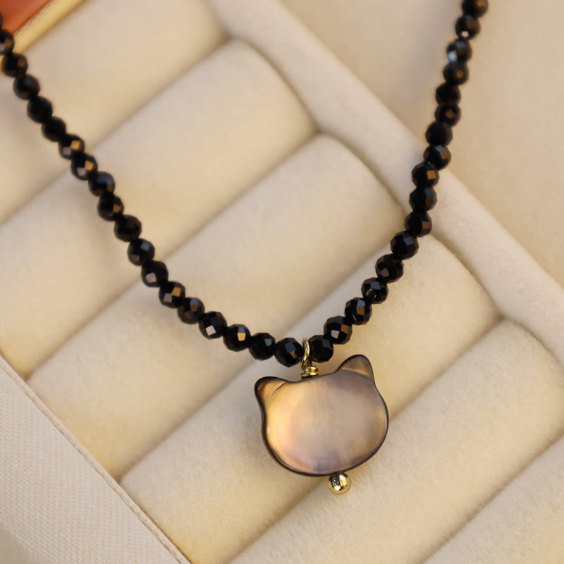 Wear FengShui Black Spinel Cute Cat Motivate Choker Necklace