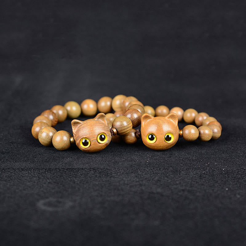 Wear FengShui Ebony Wood Green Sandalwood Red Sandalwood Lovely Cat Balance Bracelet