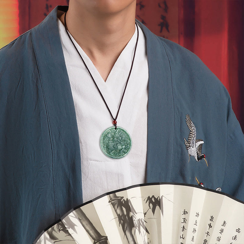 Wear FengShui Natural Jade Kirin Abundance String Necklace Pendant