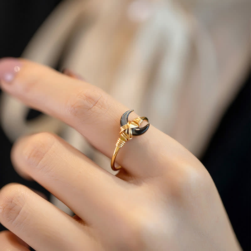 Wear FengShui Natural Tridacna Stone Moon 14K Gold Blessing Ring