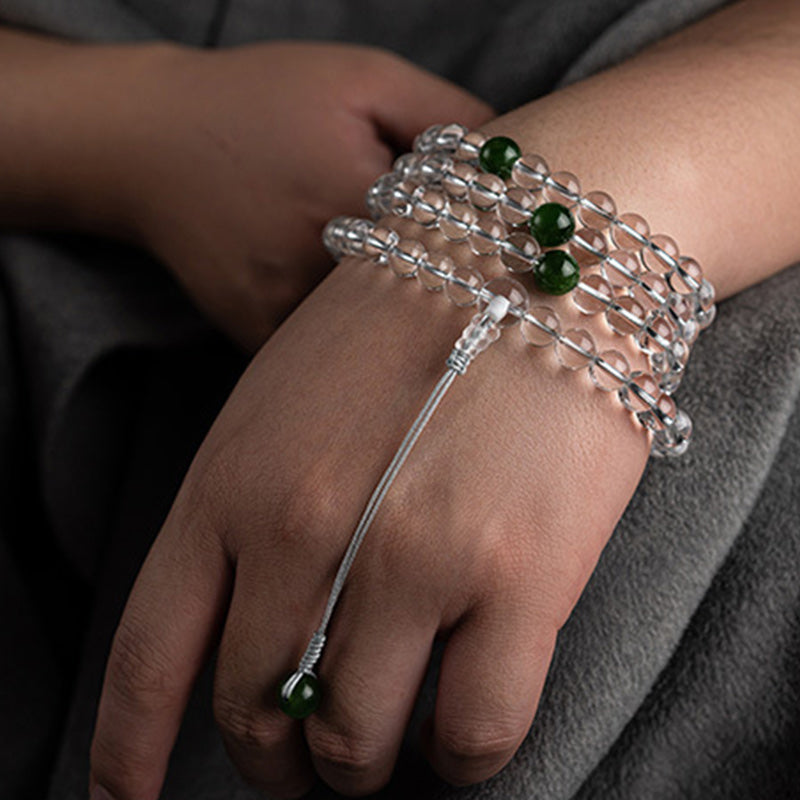 Wear FengShui 108 Beads White Crystal Jade Meditation Bracelet Mala