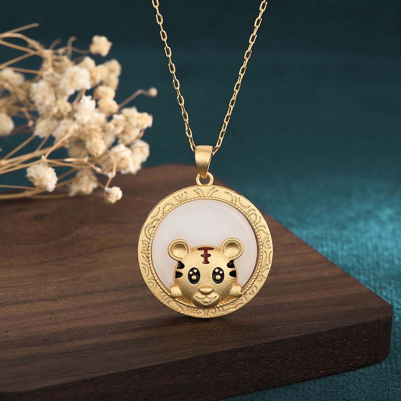 Wear FengShui White Jade Year of the Tiger Blessing Necklace