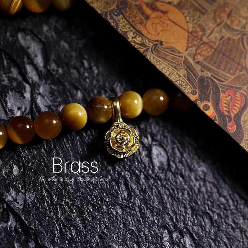 Wear FengShui 108 Mala Beads Natural Tiger Eye Copper Dorje Protection Tassel Bracelet