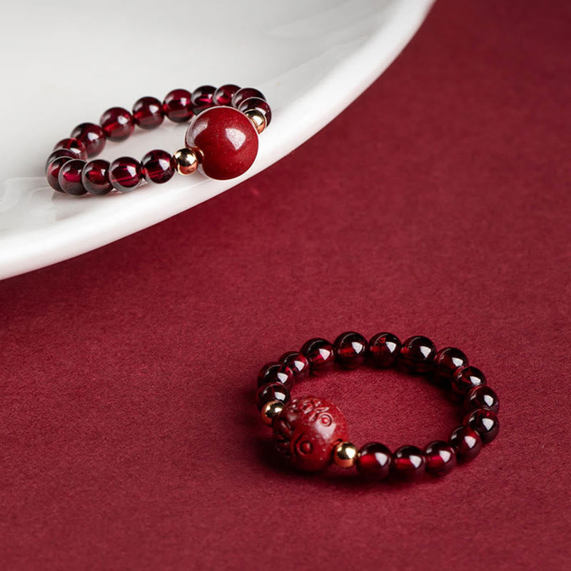 Wear FengShui Garnet Cinnabar Lucky Bead PiXiu Om Mani Padme Hum Rose Protection Ring