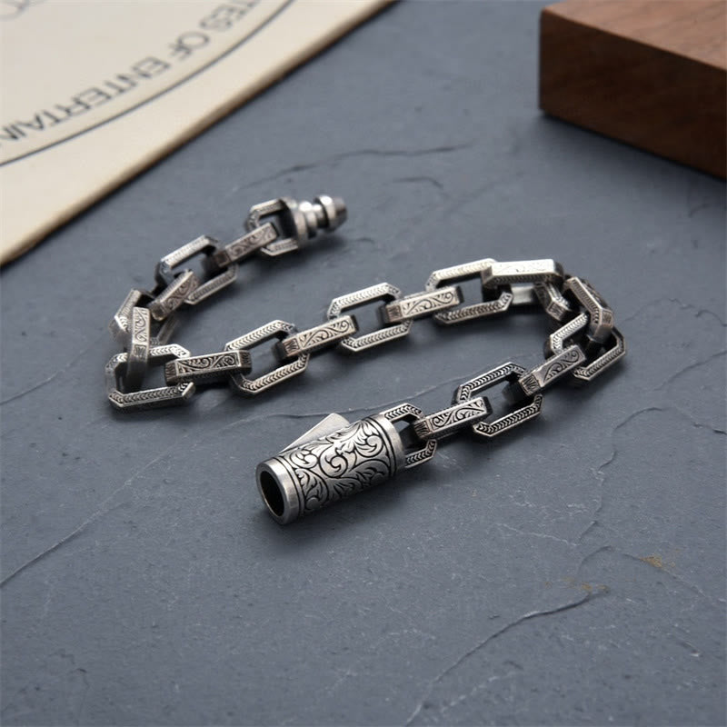 Wear FengShui Vintage Tang Dynasty Flower Design Engraved Luck Energy Bracelet