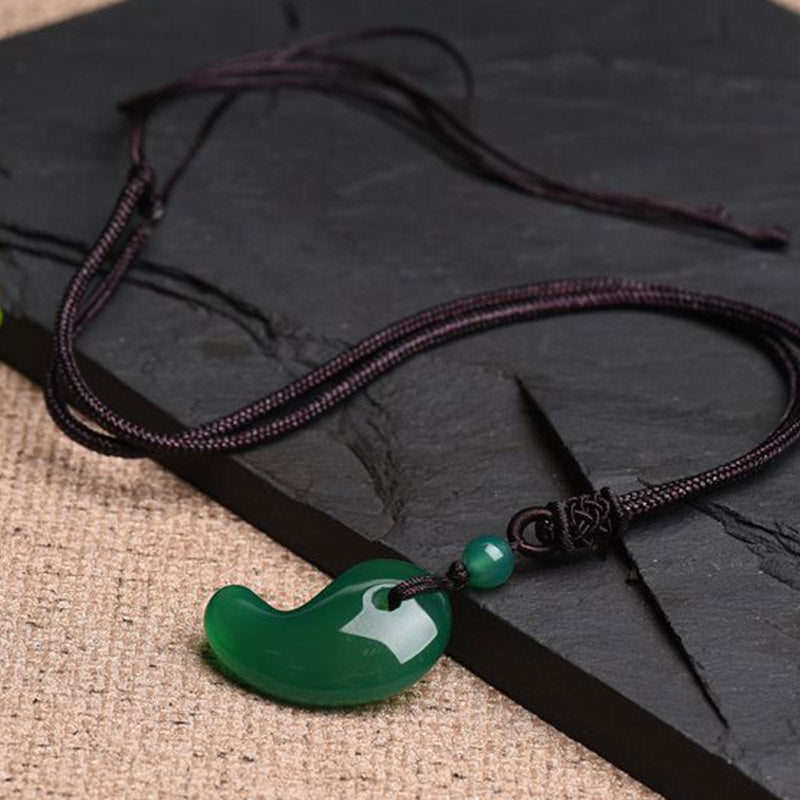 Wear FengShui Red Agate Green Agate Moon Pattern Confidence Calm Necklace