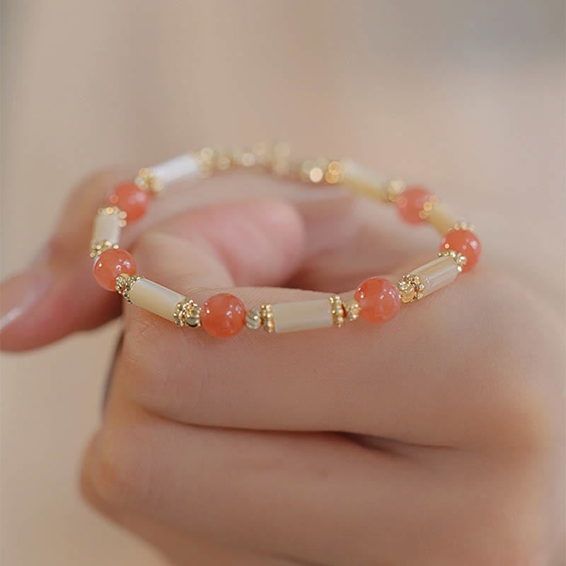 Wear FengShui Tridacna Stone Red Agate Hetian Jade Blessing Bracelet