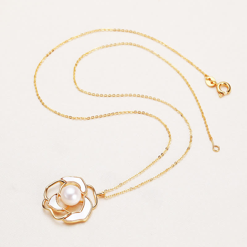 Wear FengShui 925 Sterling Silver Pearl Camellia Pattern Happiness Necklace Pendant Earrings