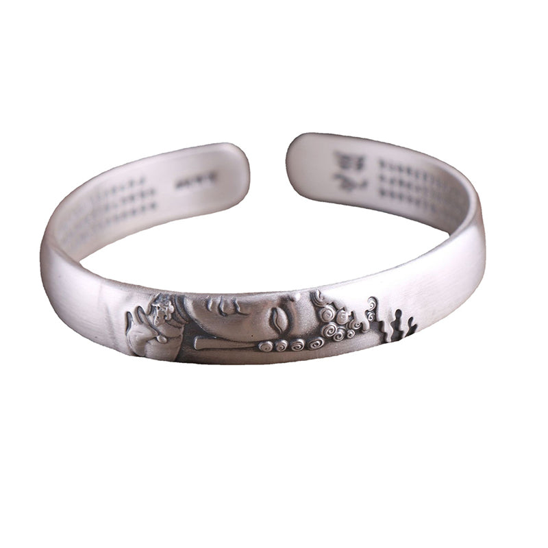 Wear FengShui 999 Sterling Silver Buddha Head Heart Sutra Serenity Bracelet Bangle