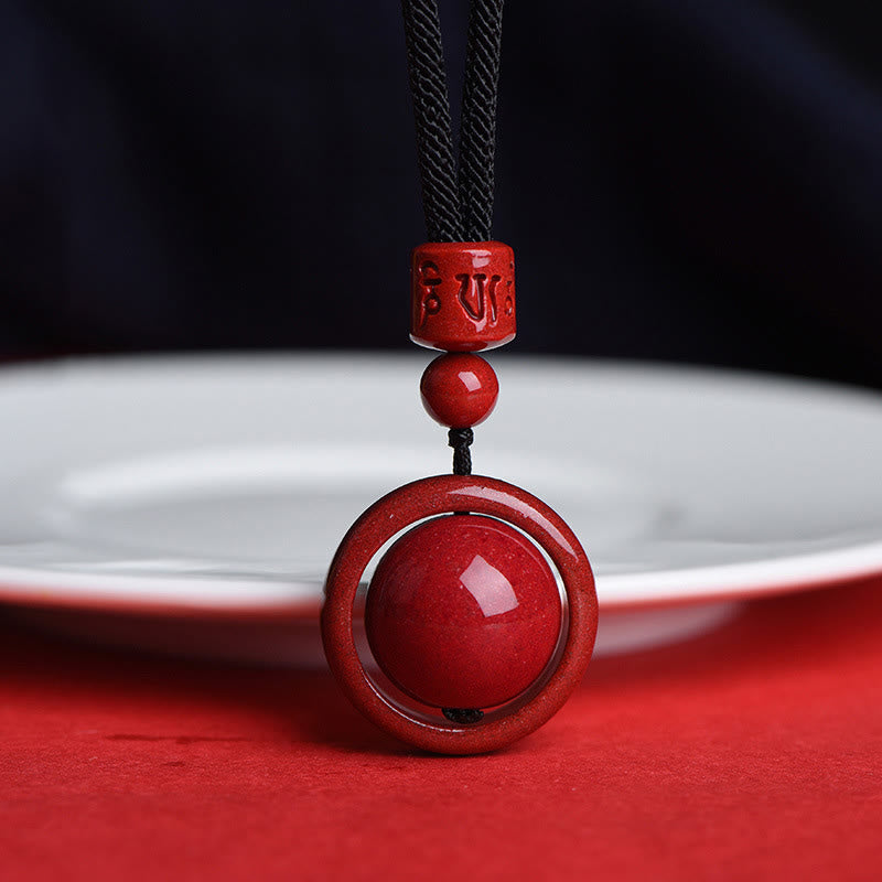 Wear FengShui Cinnabar Om Mani Padme Hum PiXiu Blessing Lucky Bead Necklace Pendant