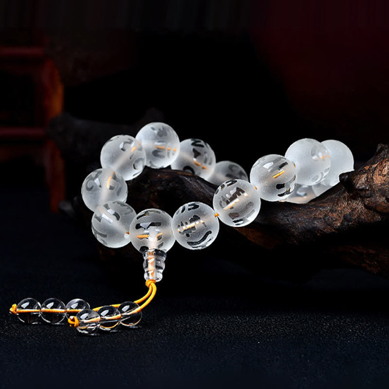 Wear FengShui Tibet White Crystal Black Onyx Om Mani Padme Hum Meditation Bracelet