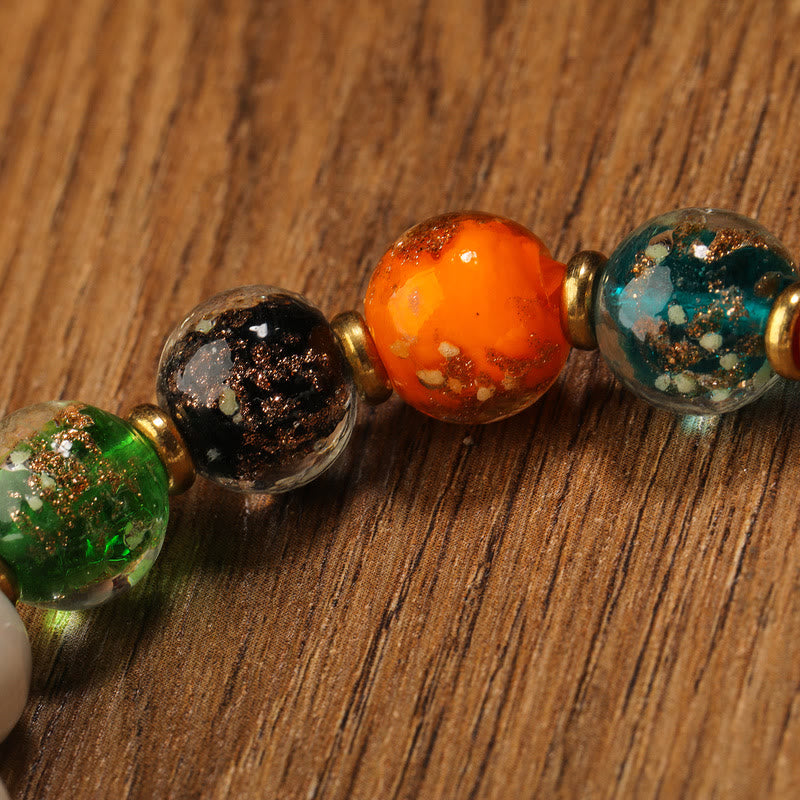 Wear FengShui Tibetan Incense Ash Porcelain Luminous Fluorescent Liuli Glass Bead Gourd Copper Coin Charm Peace Bracelet