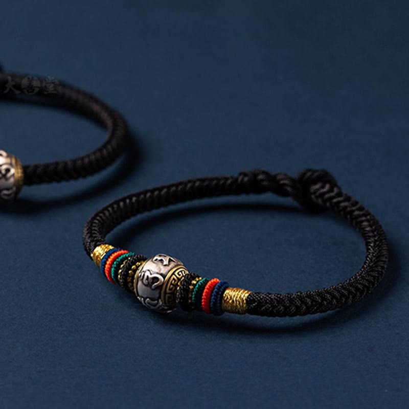 Wear FengShui 925 Sterling Silver Tibet Handmade Om Mani Padme Hum Luck Protection King Kong Knot Braided Bracelet