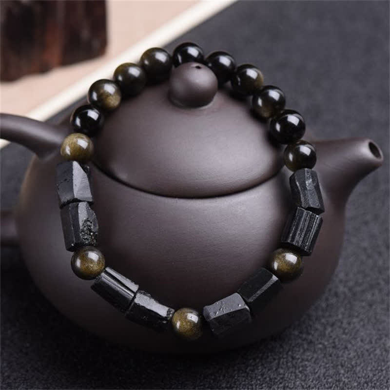 Wear FengShui Gold Sheen Obsidian Black Tourmaline Wealth Bracelet