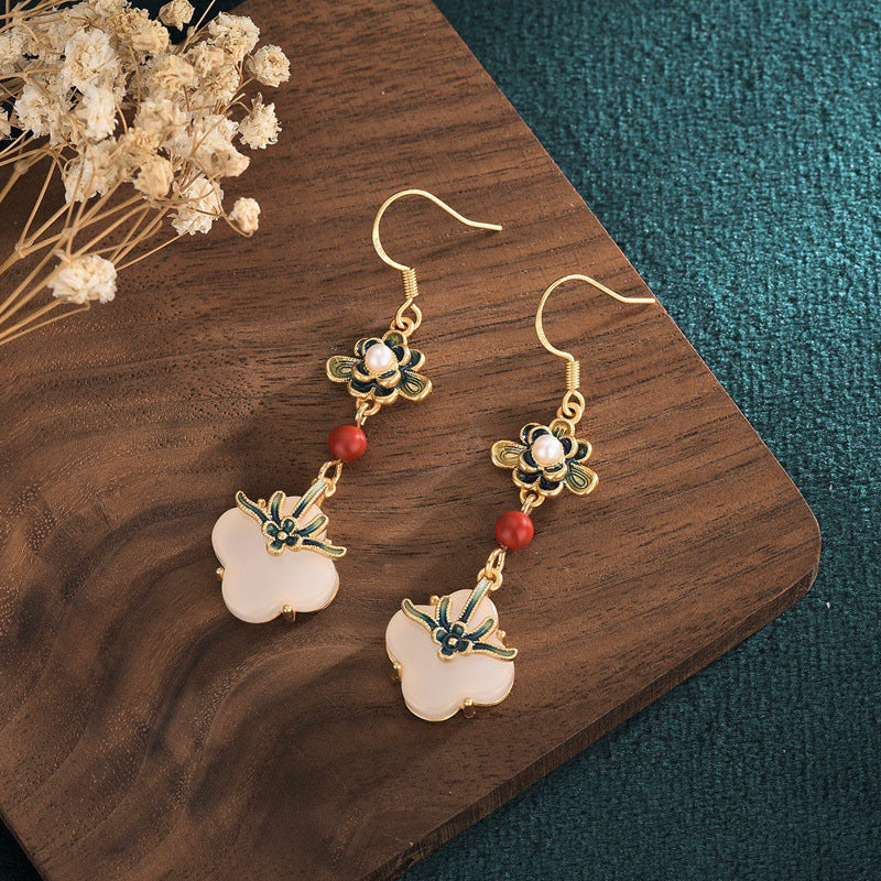 Wear FengShui Lucky Four Leaf Clover Jade Abundance Copper Earrings