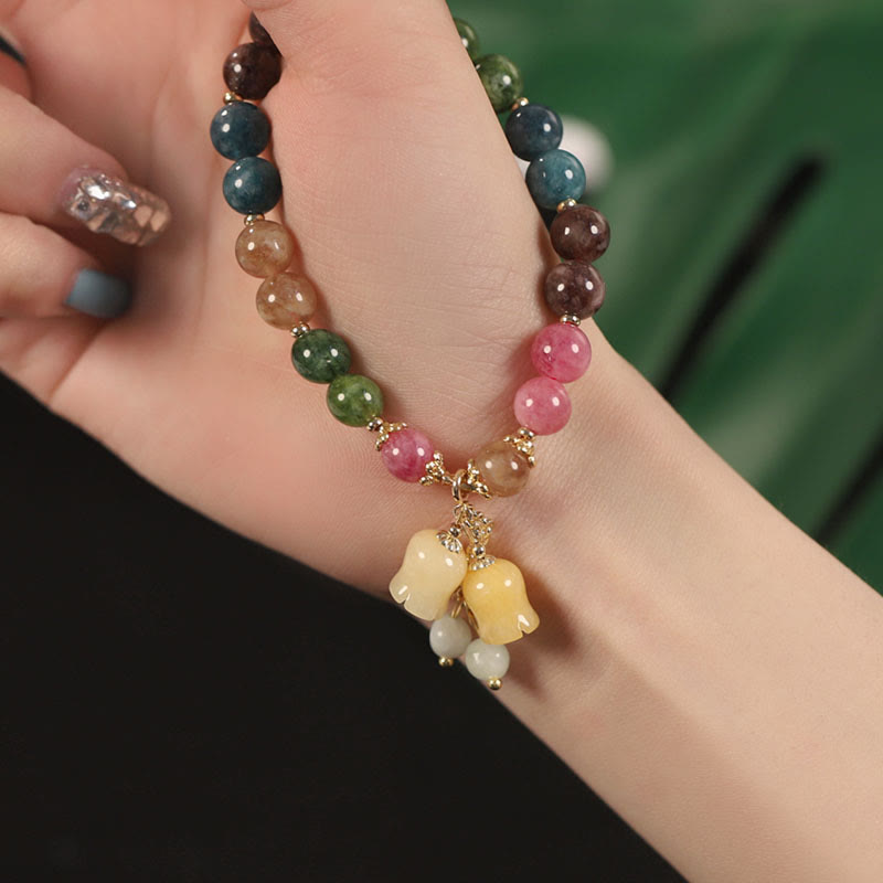 Wear FengShui Natural Colorful Tourmaline Flower Bead Love Bracelet