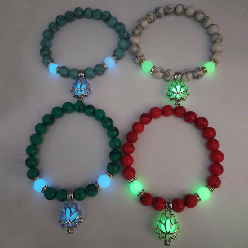 Wear FengShui Tibetan Turquoise Glowstone Luminous Bead Lotus Protection Bracelet